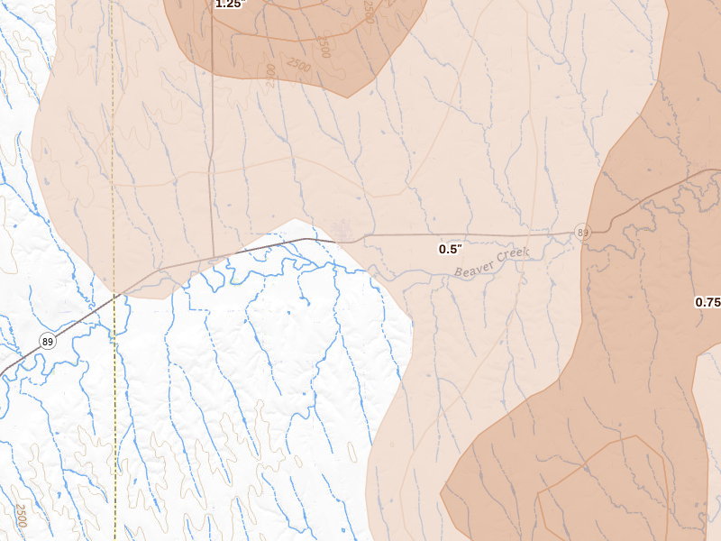 Radar-estimated hail-size map of the storm over Wilsonville, NE on May 30, 2026