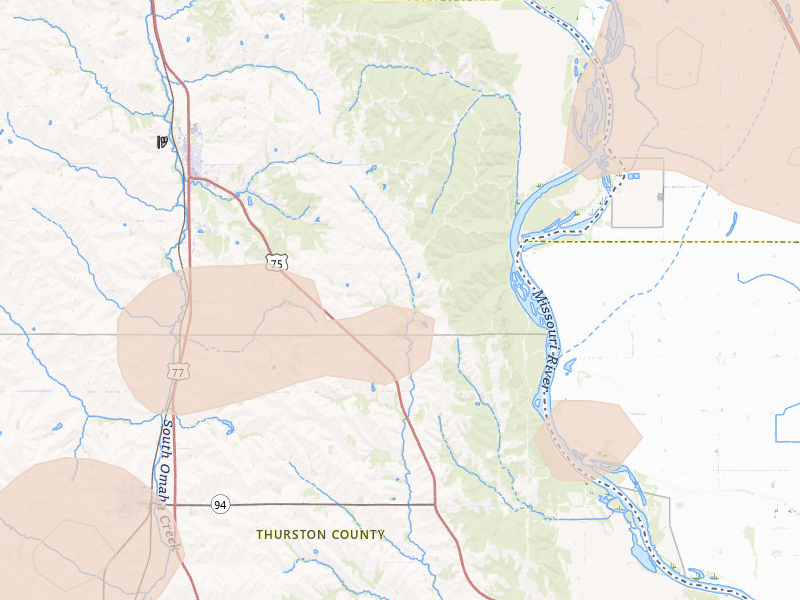 Radar-estimated hail-size map of the storm over Winnebago, NE on May 18, 2026