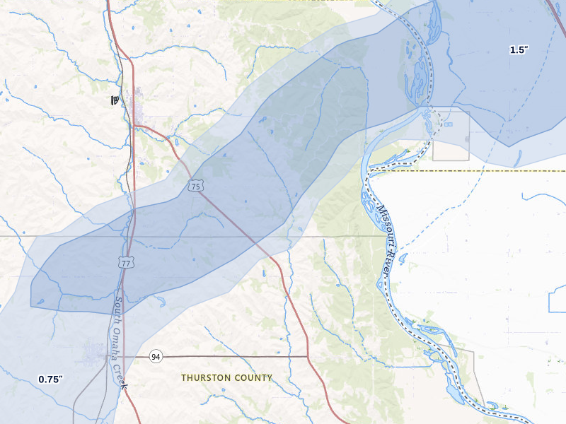 NEXRAD radar-signature map of the hail storm over Winnebago, NE on May 18, 2026
