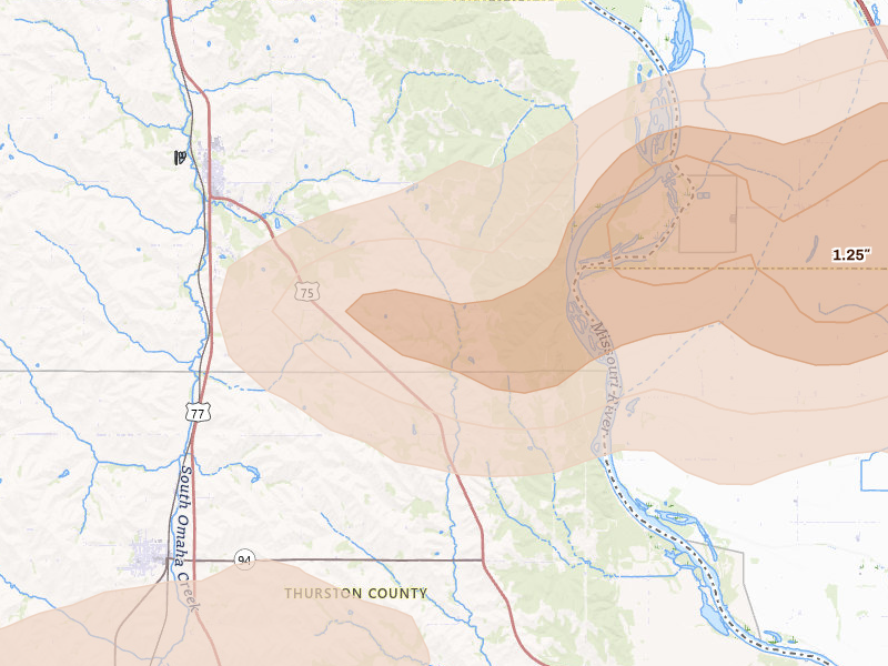 Radar-estimated hail-size map of the storm over Winnebago, NE