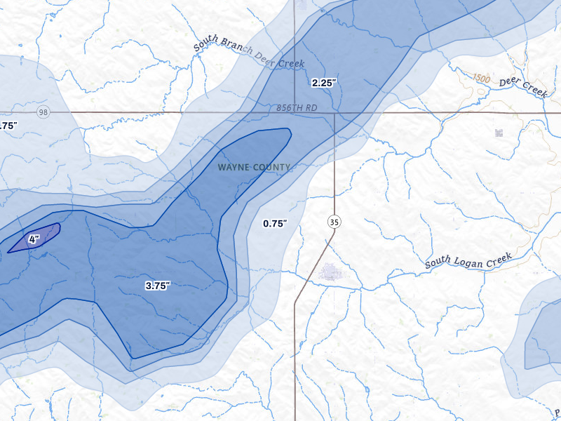 NEXRAD radar-signature map of the hail storm over Winside, NE on Jun 29, 2026