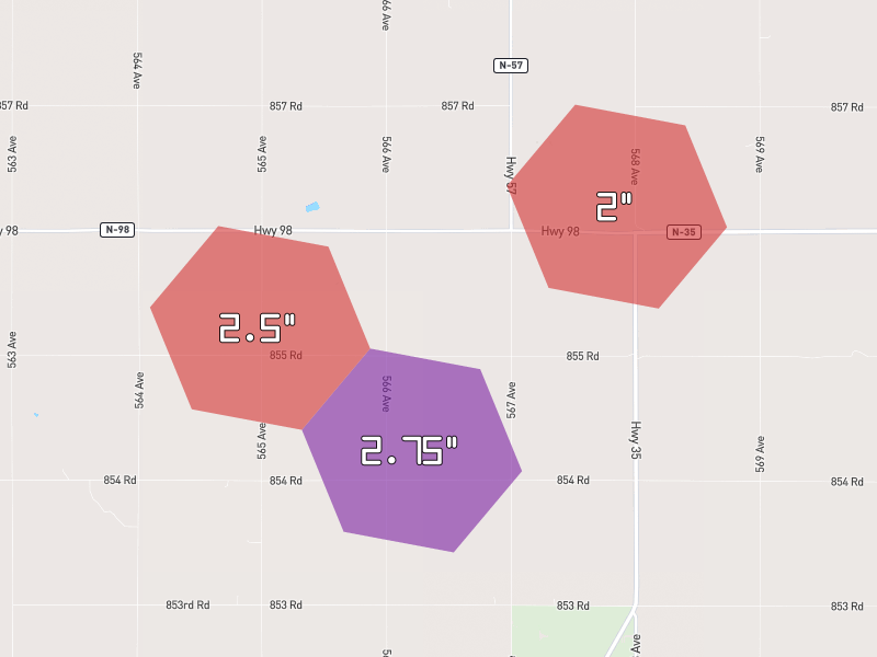 Hail map of Winside, NE on Jun 30, 2026, hail up to 2.75"