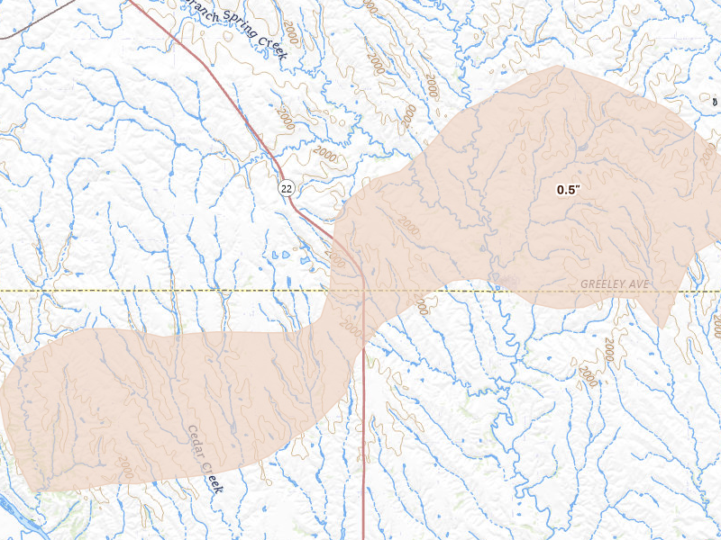 Radar-estimated hail-size map of the storm over Wolbach, NE on Jun 5, 2026