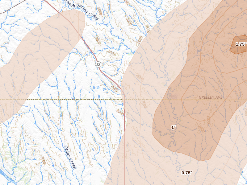 Radar-estimated hail-size map of the storm over Wolbach, NE on Jun 9, 2026