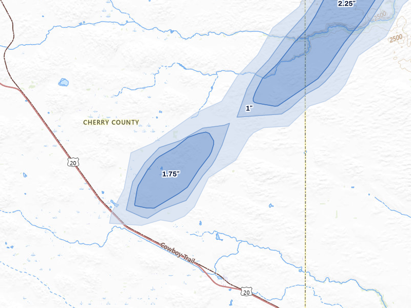 NEXRAD radar-signature map of the hail storm over Wood Lake, NE on May 17, 2026