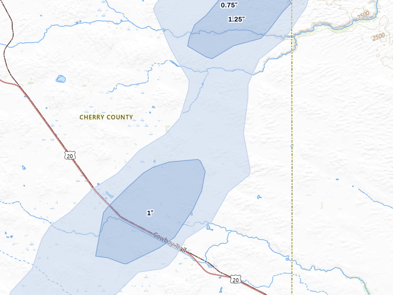 NEXRAD radar-signature map of the hail storm over Wood Lake, NE on Jun 3, 2026
