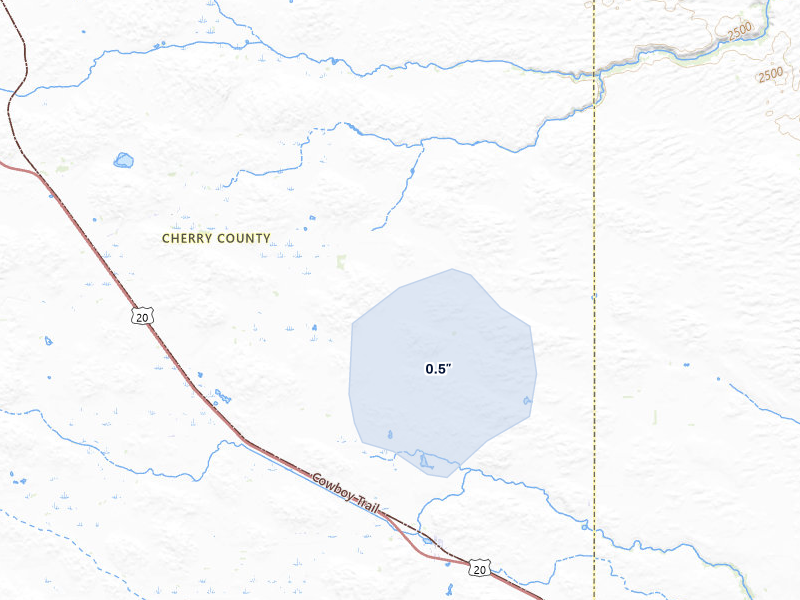 NEXRAD radar-signature map of the hail over Wood Lake, NE