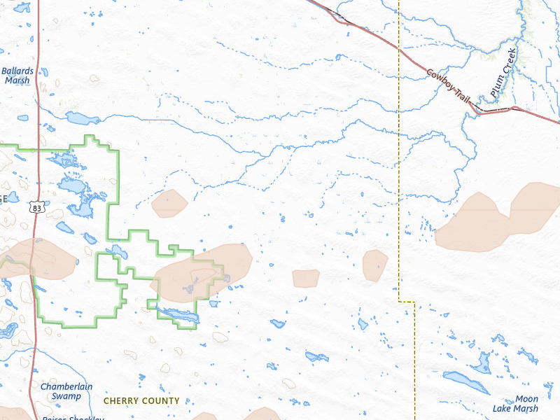 Radar-estimated hail-size map of the storm over Wood Lake, NE on Aug 3, 2026