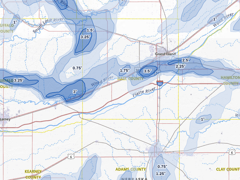 NEXRAD radar-signature map of the hail storm over Wood River, NE on May 16, 2026