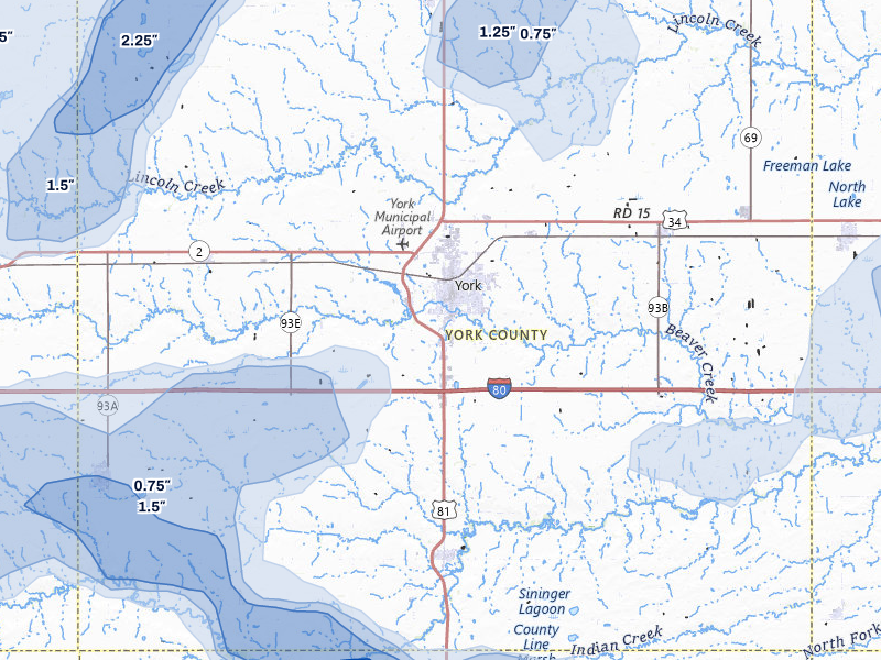 NEXRAD radar-signature map of the hail storm over York, NE on May 16, 2026