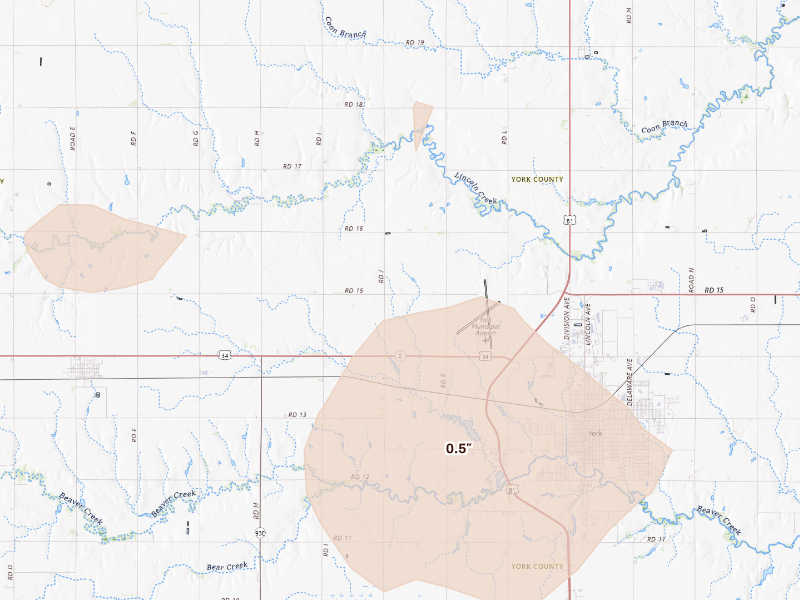 Radar-estimated hail-size map of the storm over York, NE