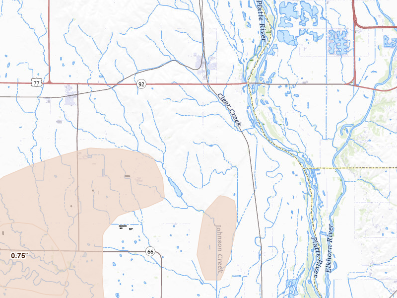 Radar-estimated hail-size map of the storm over Yutan, NE on May 17, 2026