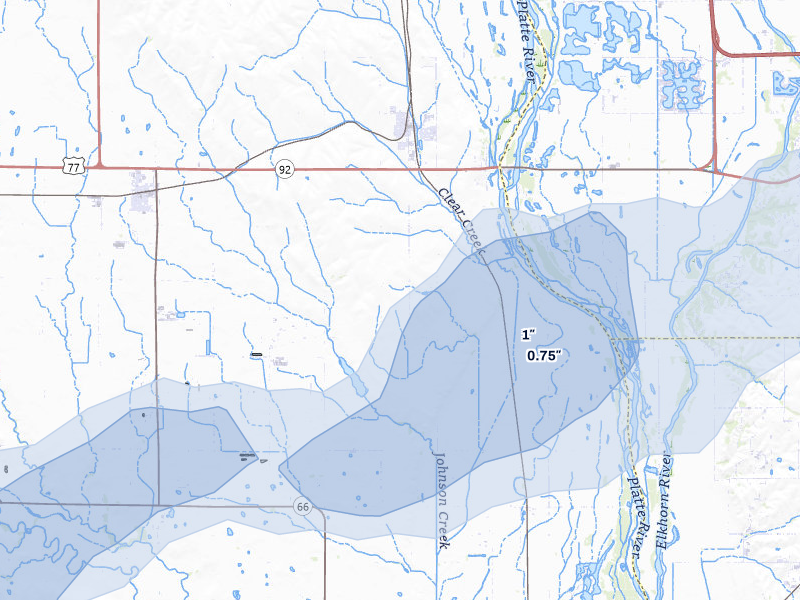 NEXRAD radar-signature map of the hail storm over Yutan, NE on May 17, 2026
