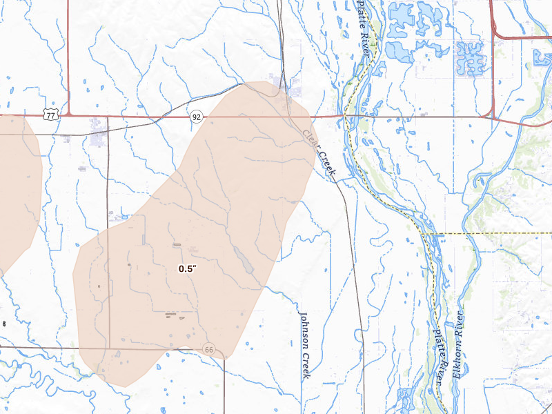 Radar-estimated hail-size map of the storm over Yutan, NE on Jun 9, 2026