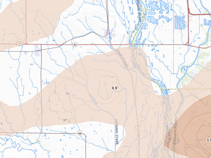 Radar-estimated hail-size map of the storm over Yutan, NE on Jul 3, 2026