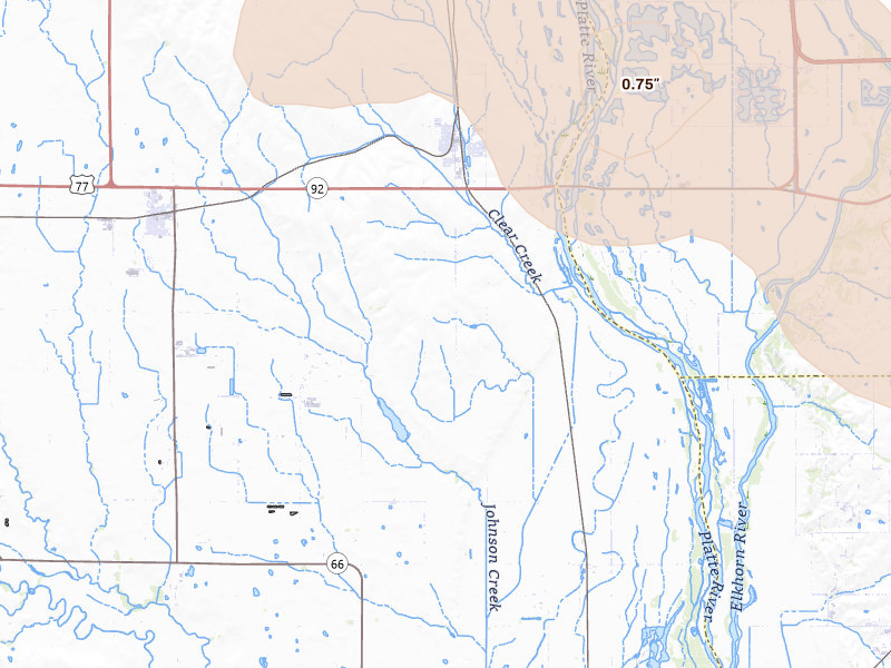 Radar-estimated hail-size map of the storm over Yutan, NE on Jul 8, 2026