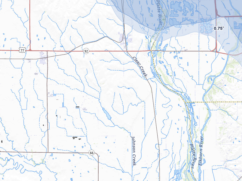 NEXRAD radar-signature map of the hail storm over Yutan, NE on Jul 8, 2026