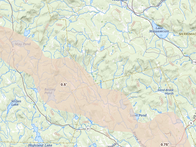 Radar-estimated hail-size map of the storm over Bradford, NH