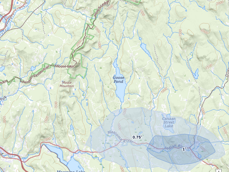 NEXRAD radar-signature map of the hail over Canaan, NH