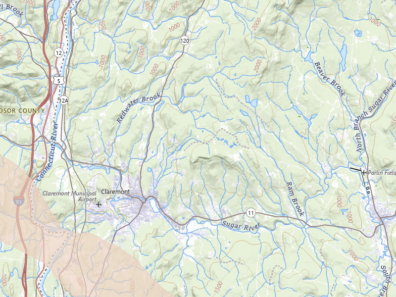 Radar-estimated hail-size map of the storm over Claremont, NH on Jul 14, 2026