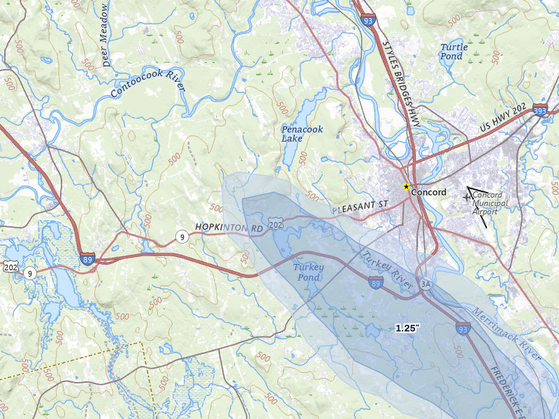NEXRAD radar-signature map of the hail over Concord, NH