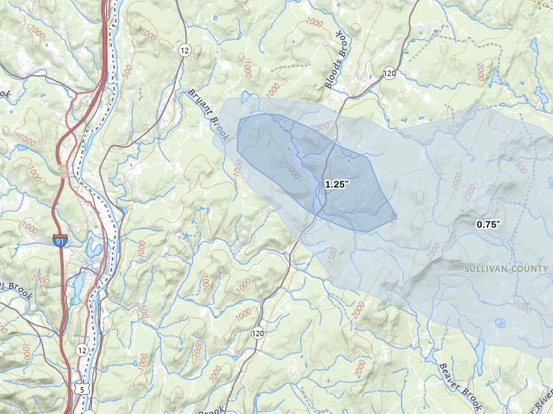 NEXRAD radar-signature map of the hail over Cornish, NH