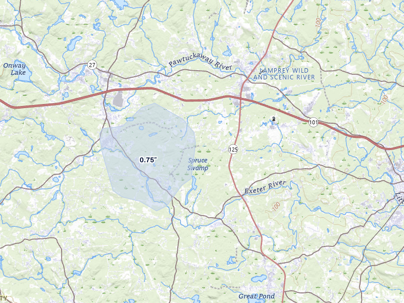 NEXRAD radar-signature map of the hail storm over Fremont, NH on Jul 1, 2026