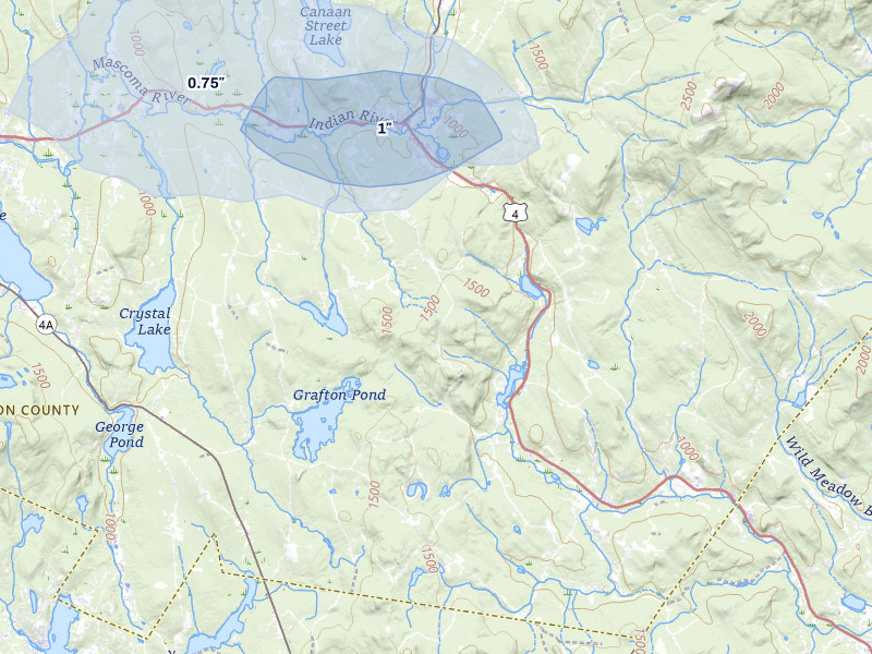 NEXRAD radar-signature map of the hail over Grafton, NH