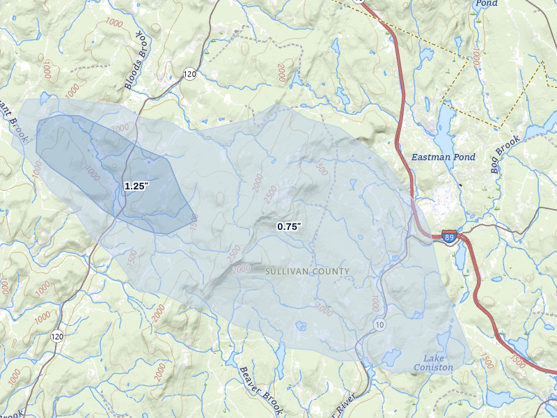 NEXRAD radar-signature map of the hail storm over Grantham, NH on Apr 16, 2026