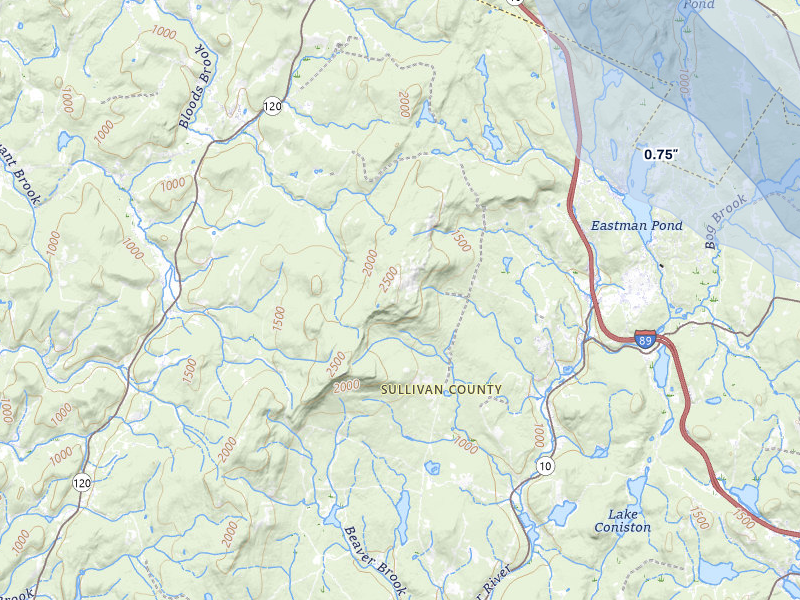 NEXRAD radar-signature map of the hail storm over Grantham, NH on Jul 1, 2026