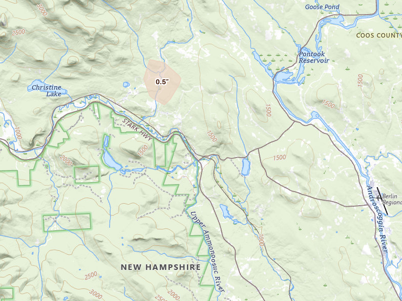 Radar-estimated hail-size map of the storm over Milan, NH