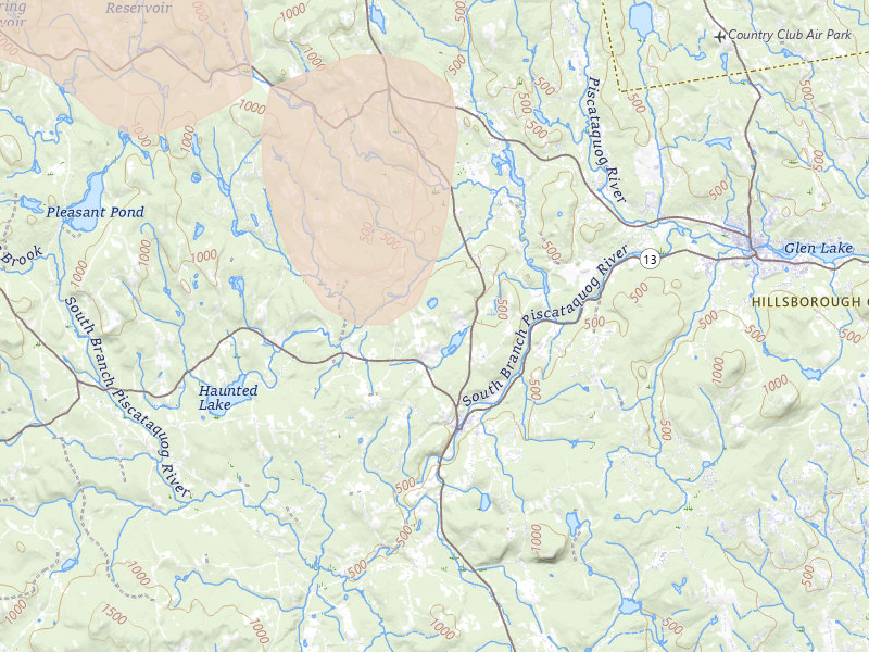 Radar-estimated hail-size map of the storm over New Boston, NH on Jul 14, 2026