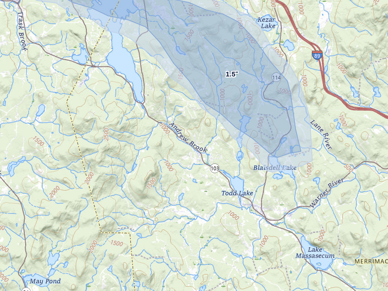 NEXRAD radar-signature map of the hail storm over Newbury, NH on Jun 26, 2026