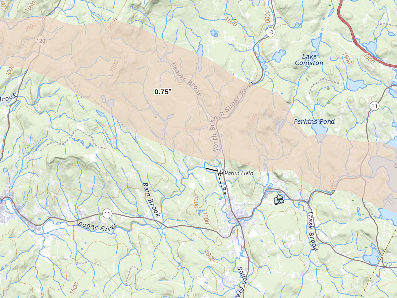 Radar-estimated hail-size map of the storm over Newport, NH on Jun 26, 2026