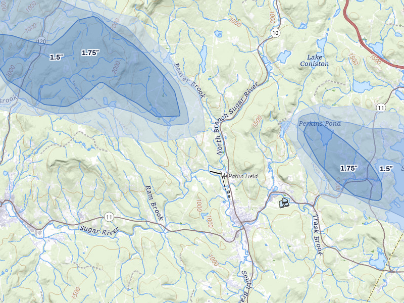 NEXRAD radar-signature map of the hail storm over Newport, NH on Jun 26, 2026