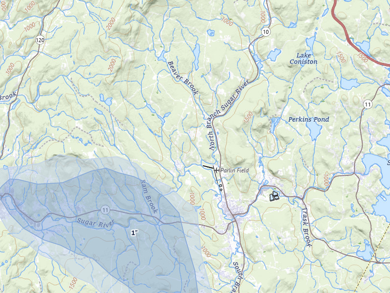NEXRAD radar-signature map of the hail storm over Newport, NH on Jul 1, 2026