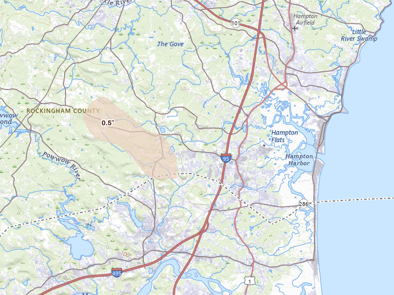 Radar-estimated hail-size map of the storm over Seabrook, NH on Jun 26, 2026