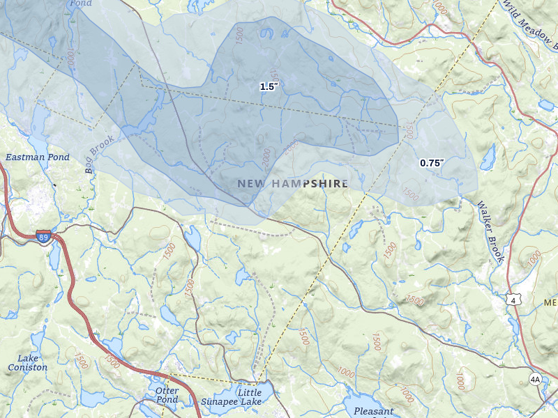 NEXRAD radar-signature map of the hail over Springfield, NH