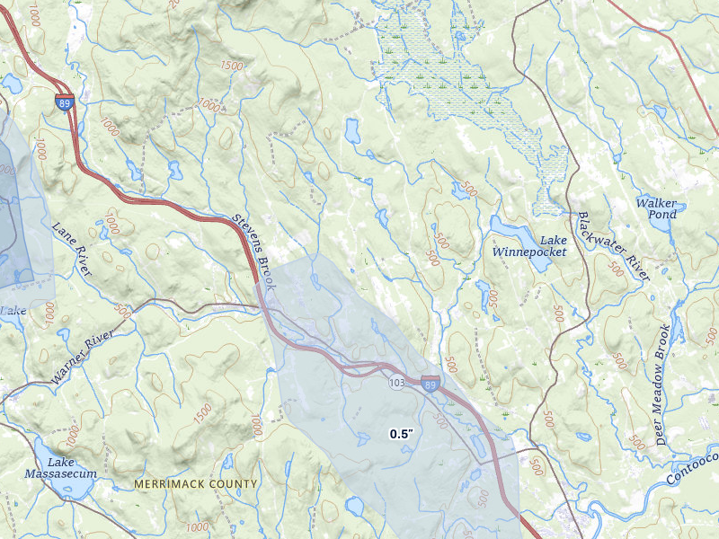 NEXRAD radar-signature map of the hail over Warner, NH