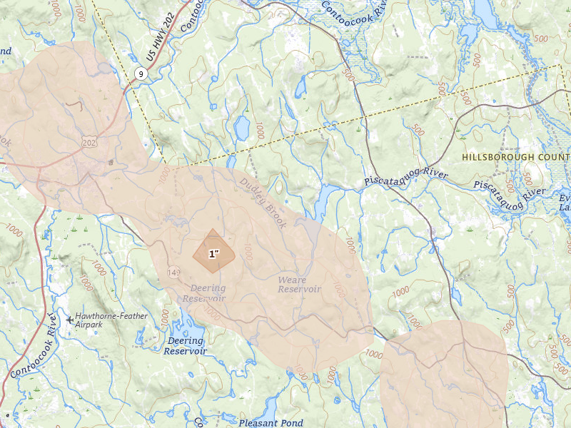 Radar-estimated hail-size map of the storm over Weare, NH