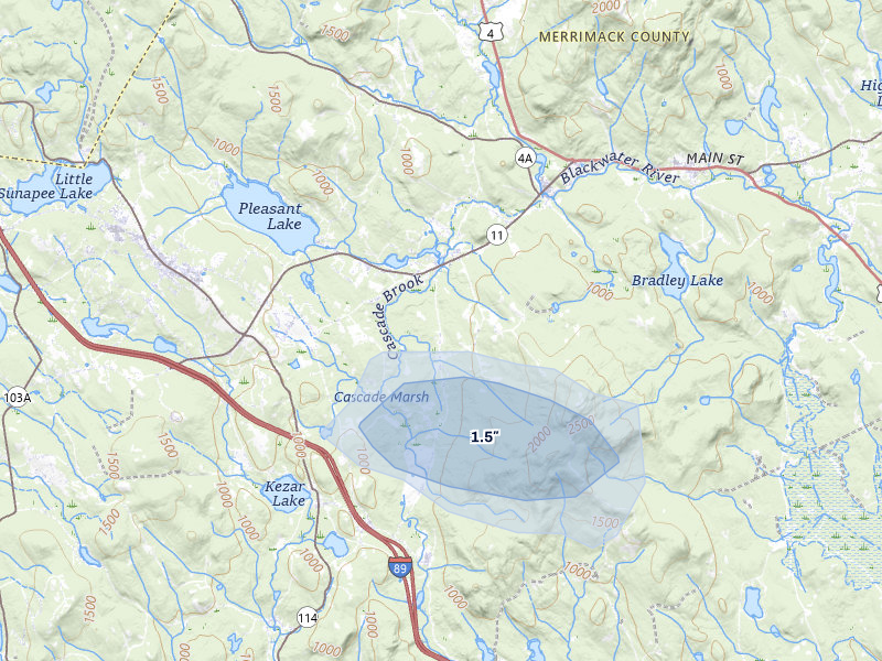 NEXRAD radar-signature map of the hail storm over Wilmot, NH on Jul 1, 2026
