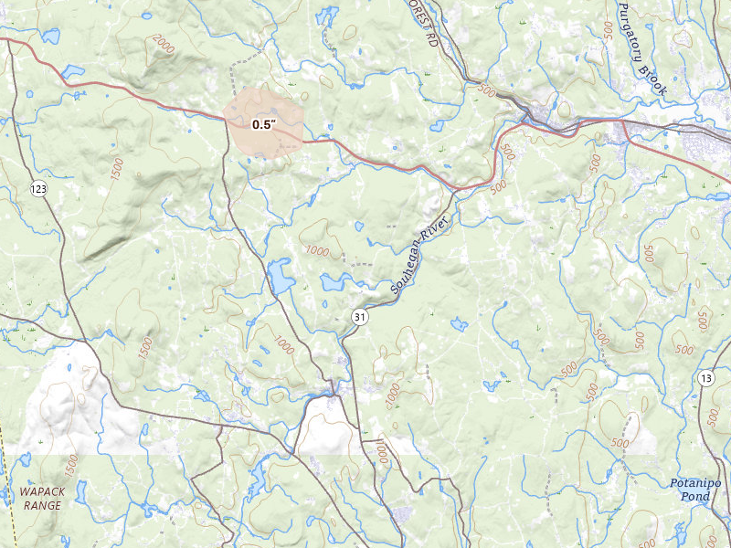 Radar-estimated hail-size map of the storm over Wilton, NH