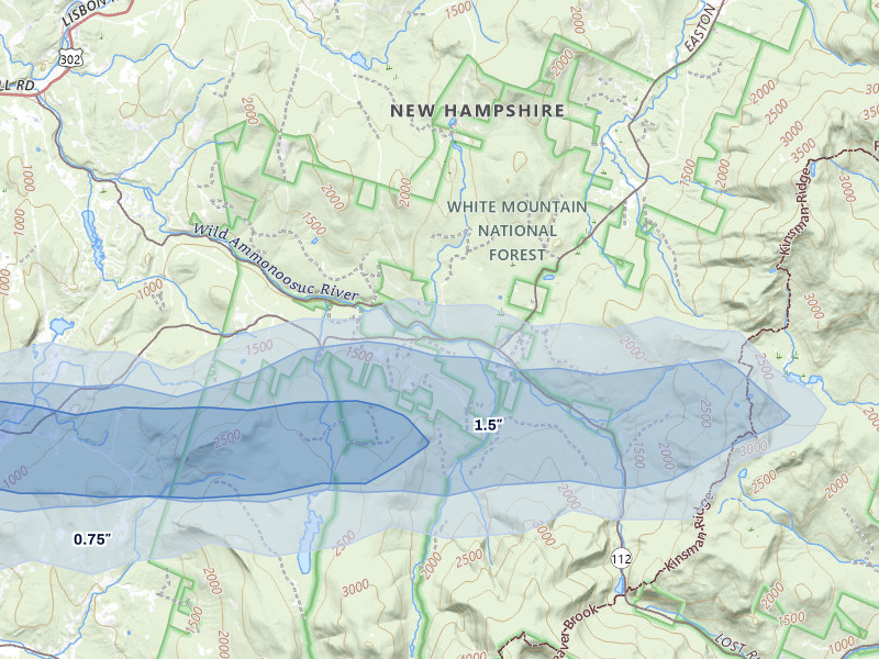 NEXRAD radar-signature map of the hail over Woodsville, NH