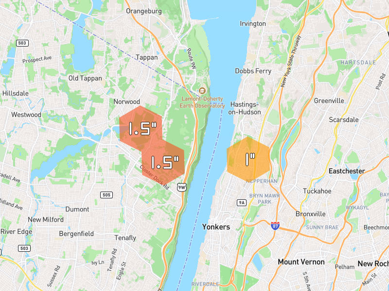 Hail map of Alpine, NJ on Jul 21, 2026, hail up to 1.5"