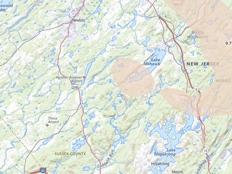 Radar-estimated hail-size map of the storm over Andover, NJ on Jul 15, 2026