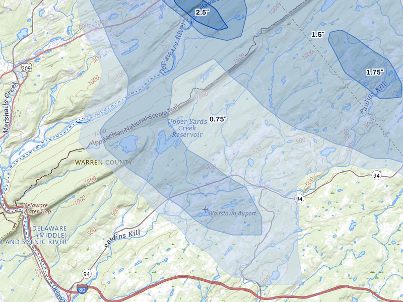 NEXRAD radar-signature map of the hail over Blairstown, NJ