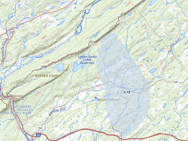 NEXRAD radar-signature map of the hail over Blairstown, NJ