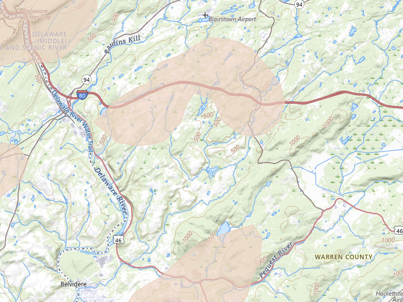 Radar-estimated hail-size map of the storm over Blairstown, NJ on Aug 7, 2026