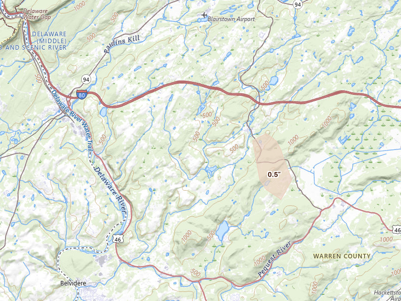 Radar-estimated hail size over Blairstown, NJ on Sep 1, 2026