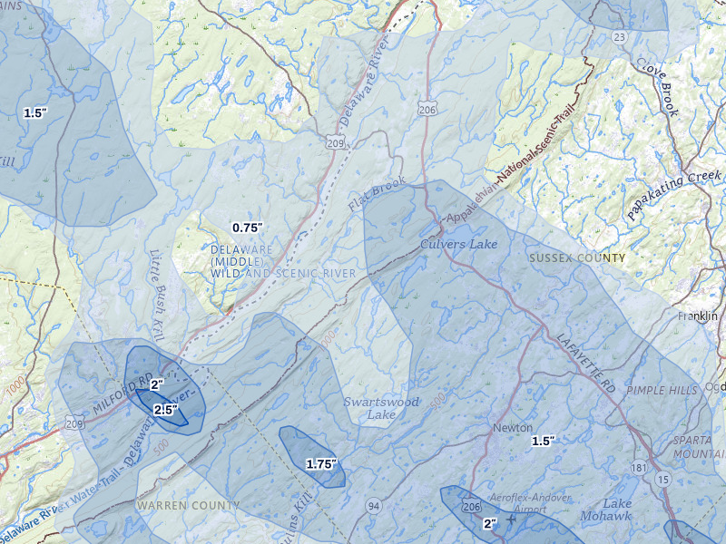 NEXRAD radar-signature map of the hail over Branchville, NJ